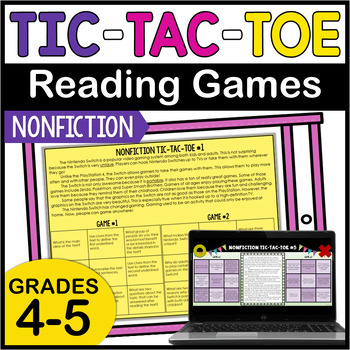 Preview of Reading Comprehension Games | Nonfiction Tic-Tac-Toe *with Digital Reading Games