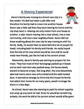 reading comprehension grade 4 4th grade fictional story moving