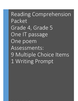 Preview of Reading Comprehension, Grade 4, Grade 5, Multiple Choice, Writing Prompt