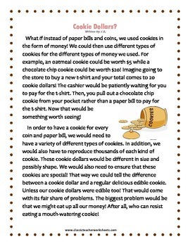 reading comprehension grade 6 6th grade fictional story cookie dollars