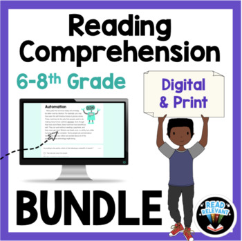 Preview of Reading Comprehension Grades 6-8 Print and Digital Google Apps Bundle