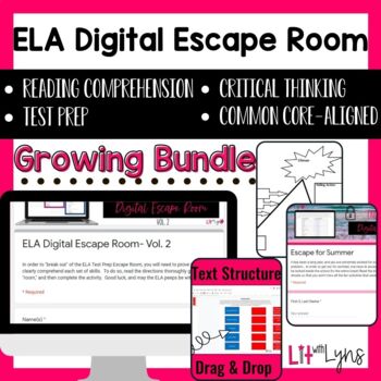 Preview of Reading Comprehension  & Grammar Escape Room GROWING Bundle