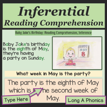 Preview of Reading Comprehension Inferential Interactive Digital Boom Cards Long A Phonics