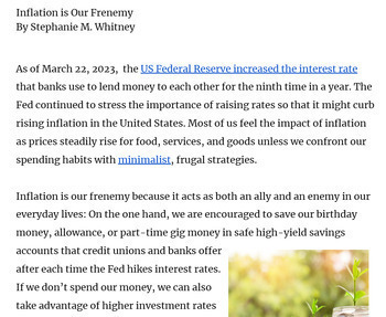 Preview of Reading Comprehension: Inflation is Our Frenemy