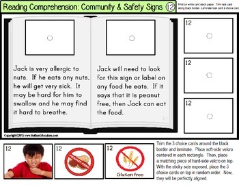 Reading Comprehension LARGE Task Cards COMMUNITY & SAFETY SIGNS | TpT
