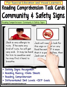 Preview of Reading Comprehension LARGE Task Cards COMMUNITY & SAFETY SIGNS