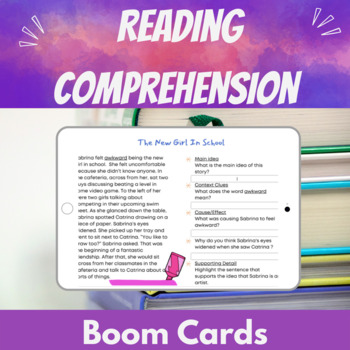 Preview of Reading Comprehension Main Idea Context Clues Speech Therapy Boom™Cards