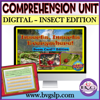 Preview of Reading Comprehension Middle School BOOM CARDS Insect Edition