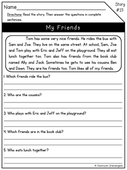 Kindergarten & 1st Grade Reading Prehension Passages