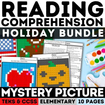 Preview of Holiday Mystery Picture Color by Number ELA After State Testing Activities Sub