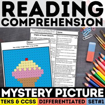 Preview of Reading Comprehension Mystery Picture Differentiated | Summer | Print & Digital