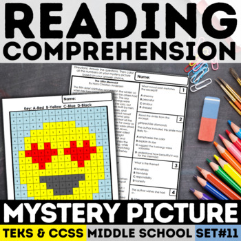 Preview of Reading Comprehension Mystery Picture | Emoji Color By Number | Print & Digital