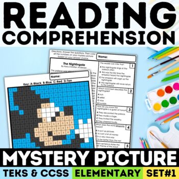 Preview of Fiction Reading Comprehension Mystery Picture Fun Activities ELA Color By Number