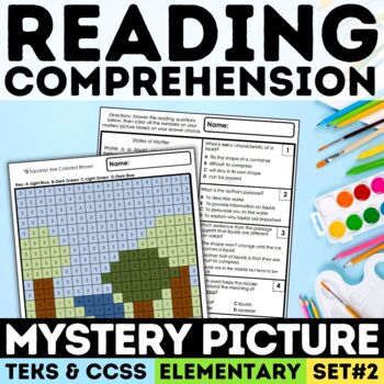 Preview of NonFiction Reading Comprehension Mystery Picture Activities Color By Number ELA