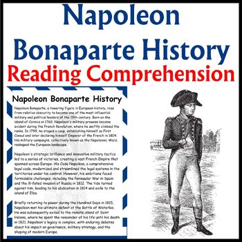 Preview of Reading Comprehension Napoleon Bonaparte History Worksheet, Legend of Europe