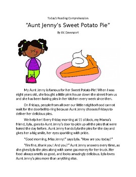 Preview of Reading Comprehension No. 1 - Aunt Jenny's Sweet Potato Pie
