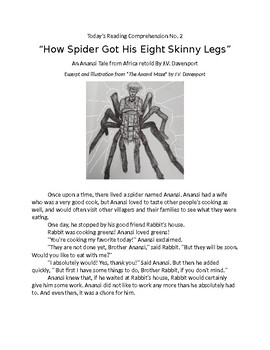 Preview of Reading Comprehension No. 2 - African Folktale: How Spider Got His Legs