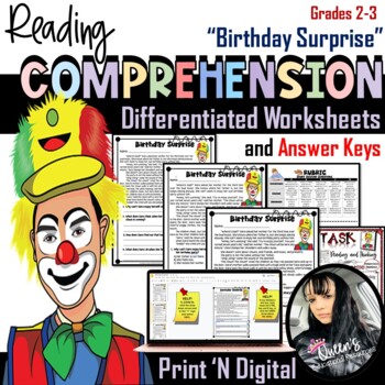 Preview of Reading Comprehension Packet - "Birthday Surprise" (Print and Digital)