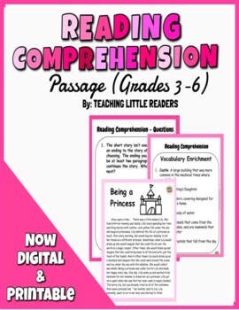 Preview of Reading Comprehension Passage Grades 3-6 *Printable & Digital*