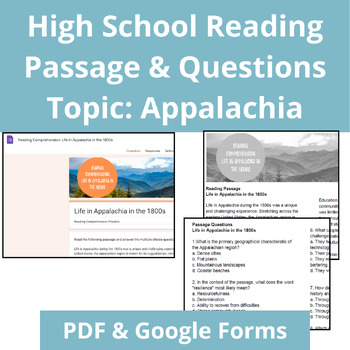 Preview of Reading Comprehension | Passage & Questions | Appalachian Life | High School