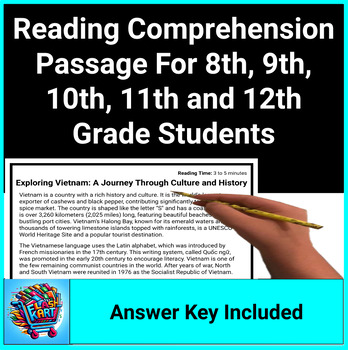 Preview of Reading Comprehension Passage Sub Plan for 8th, 9th, 10th, 11th and 12th Grades