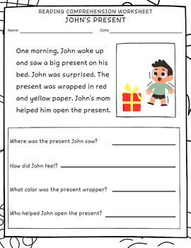 Preview of Reading Comprehension Passage Worksheet