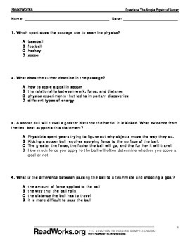 Reading Comprehension Passage And Question Set By Readworks Tpt