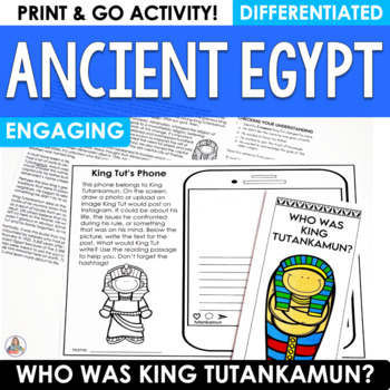Preview of Reading Comprehension Passage and Questions - Ancient Egypt Activity King Tut