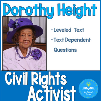 Preview of Black History Month - Reading Comprehension Passage, Vocabulary, Dorothy Height