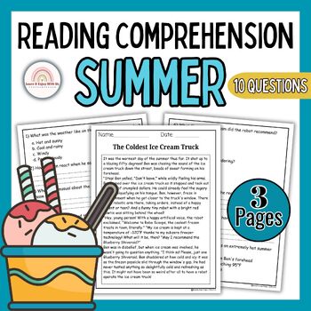 Preview of Reading Comprehension Passage and Questions Summer | Summer Short Story Part 2
