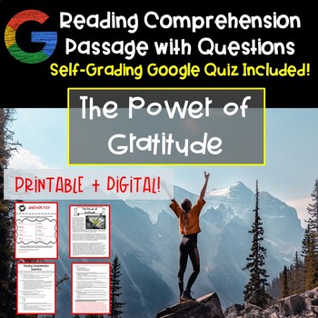 Preview of Reading Comprehension Passage and Questions: Thanksgiving Reading on Gratitude