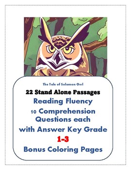 Preview of Reading Comprehension Passages 22 Lessons Solomon Owl Questions Coloring pages