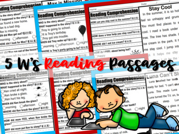 Preview of Reading Comprehension Passages 5 W's | Ask and Answer Questions | 5 W's