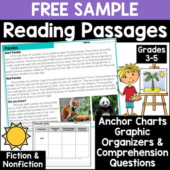 Preview of Upper Grades Reading Comprehension Passages Activities and Anchor Charts FREE