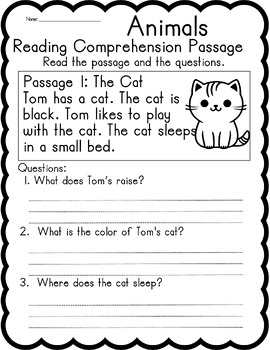 Reading Comprehension Passages - Animals Edition - Grade 1 | TPT