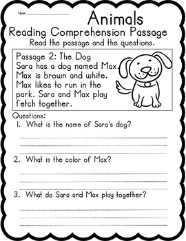 Reading Comprehension Passages - Animals Edition - Grade 1 | TPT