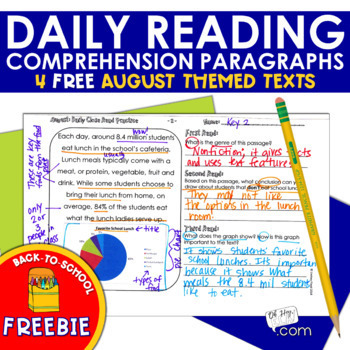 Preview of Reading Comprehension Passages - Back to School - August