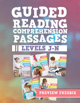 Preview of Reading Comprehension Passages Bundle: Guided Reading Levels J-N Sampler Freebie