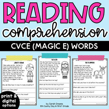 Preview of Reading Comprehension Passages (CVCe, Magic e) Printable & Digital