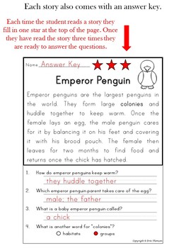 Reading Comprehension Passages and Questions ~ Cold Weather Animals ...