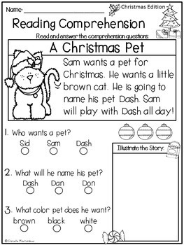 Reading Comprehension Passages December Kindergarten & 1st | TpT