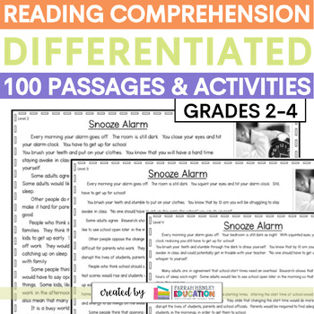 Preview of Reading Comprehension Passages Differentiated Grades 2nd 3rd 4th