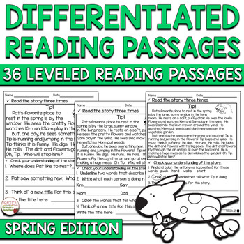Preview of Reading Comprehension Passages Differentiated Spring Fiction