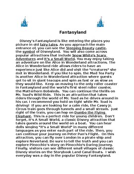 Preview of Reading Comprehension Passages- Disneyland Theme
