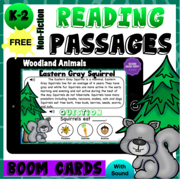 Preview of Reading Comprehension Passages Distance Learning Boom Cards Woodland Freebie