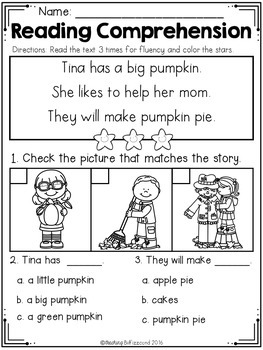Kindergarten Reading Comprehension (FALL EDITION) by Teaching Biilfizzcend