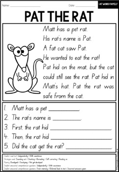 Reading Comprehension Passages - Foundation / Year One - WORD FAMILIES