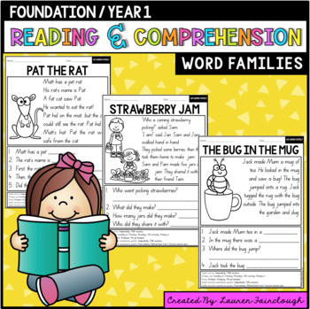 Preview of Reading Comprehension Passages - Foundation / Year One - WORD FAMILIES