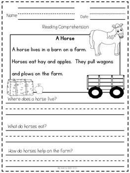 reading comprehension passages life on the farm kindergarten and 1st grade