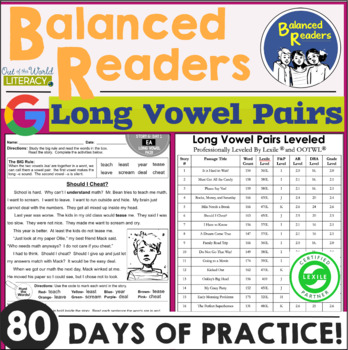 Preview of Reading Comprehension Passages & Phonics - LONG VOWEL PAIRS - Lexile Levels
